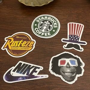 Hydroflask Sticker Bundle (5) lot NIKE Starbucks Rust-eze, 3D glasses monkey USA